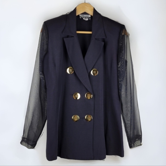 Vintage Jackets & Blazers - Vintage sheer sleeves double breasted blazer